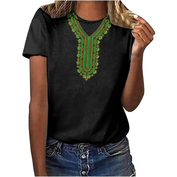 Penkiiy Women's Mexican Boho Embroidered Tops Short Sleeve Peasant Casual Loose Tunics Fall Blouse Shirts for Women,Vintage Floral Tunic Shirts, Flowers Embroidery Blouses M Black