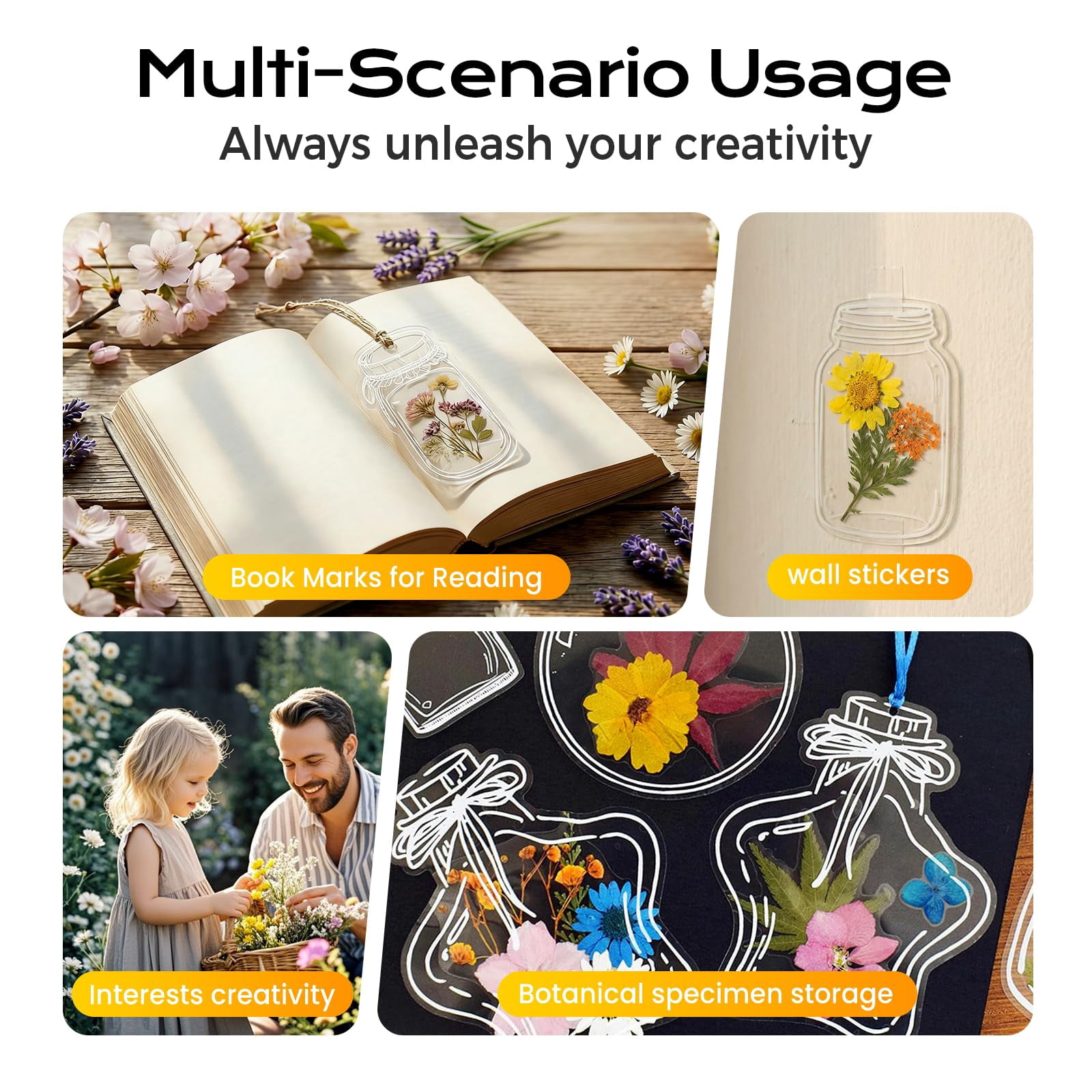 Clear Bookmark Holder Kit for Pressed Flowers, Transparent DIY Bookmark Sleeve Set for Flower Display and Book Page Marker