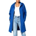 thumbnail image 3 of Women's Hooded Mid Length Zip up Sweatshirt Jacket, Raglan Sleeve Loose Casual Long Sleeve Cardigan Coat with Pockets Fall Winter Outwear Blue XL, 3 of 6