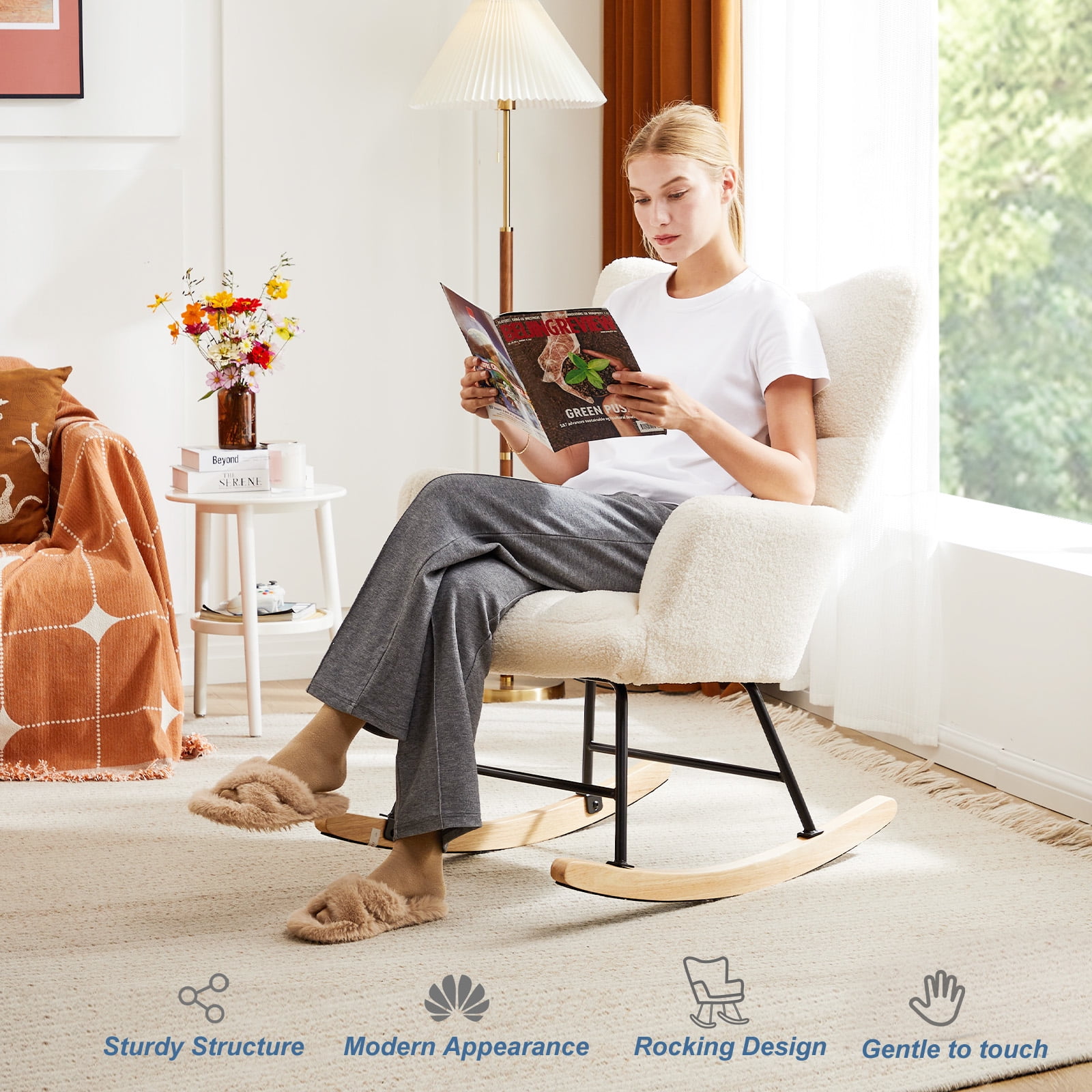CONCETTA Rocking Chair, High Backrest, Padded Seat Glider for Living Rooms, Bedrooms, Offices, Beige