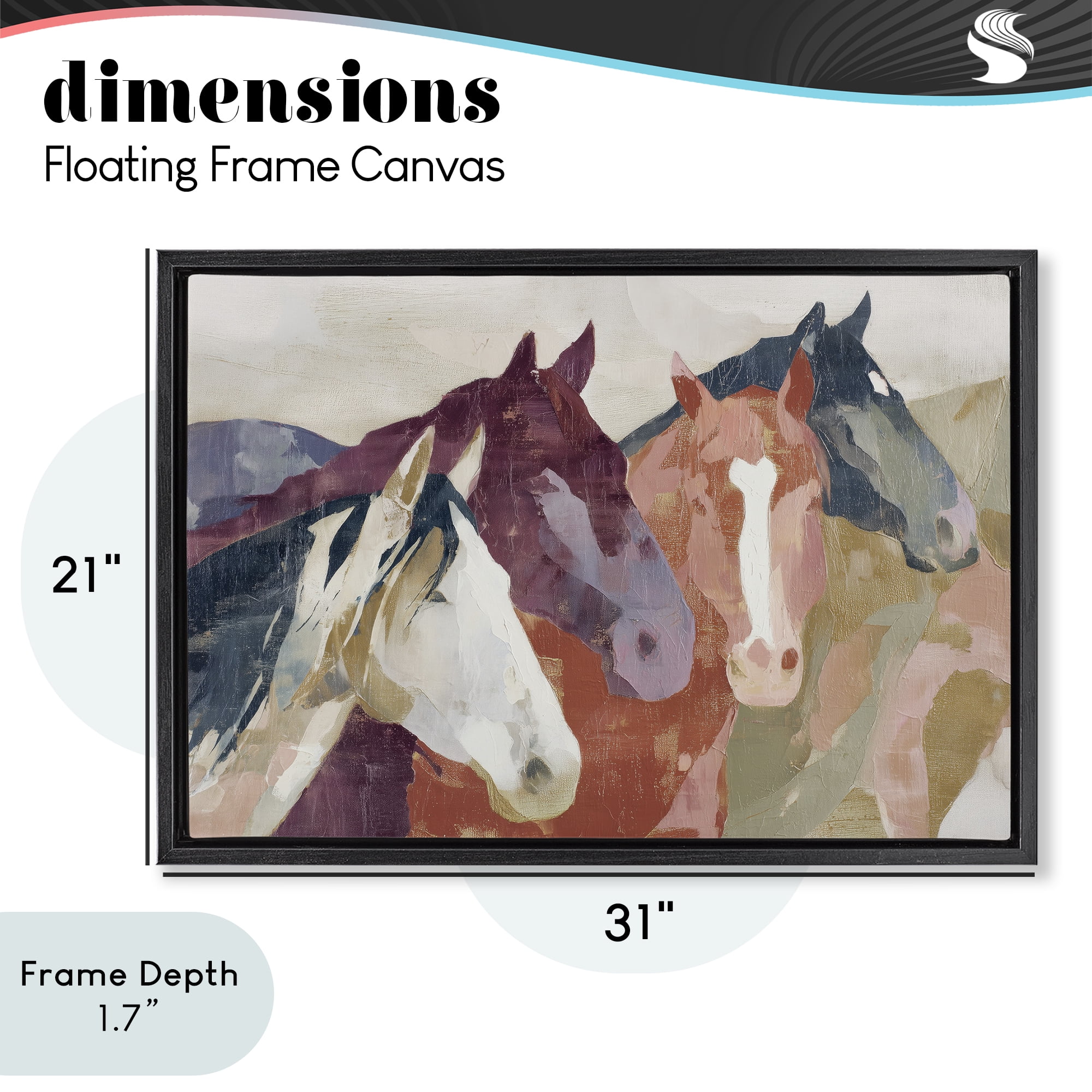 Stupell Industries Calm Horses Abstraction Black Framed Floater Canvas Wall Art, design by Chromatic Storm Studio