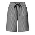 thumbnail image 6 of Noric Women's Summer Striped Bermuda Shorts High Waisted Elastic Waist with Drawstring Casual Beach Shorts with Pockets, 6 of 7