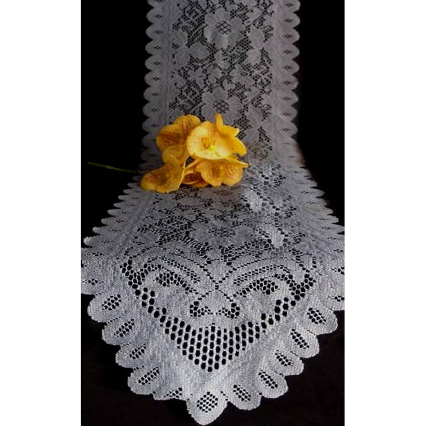 Floral Lace Table Runner Pewter Gray 18 inch x 96 inch ...