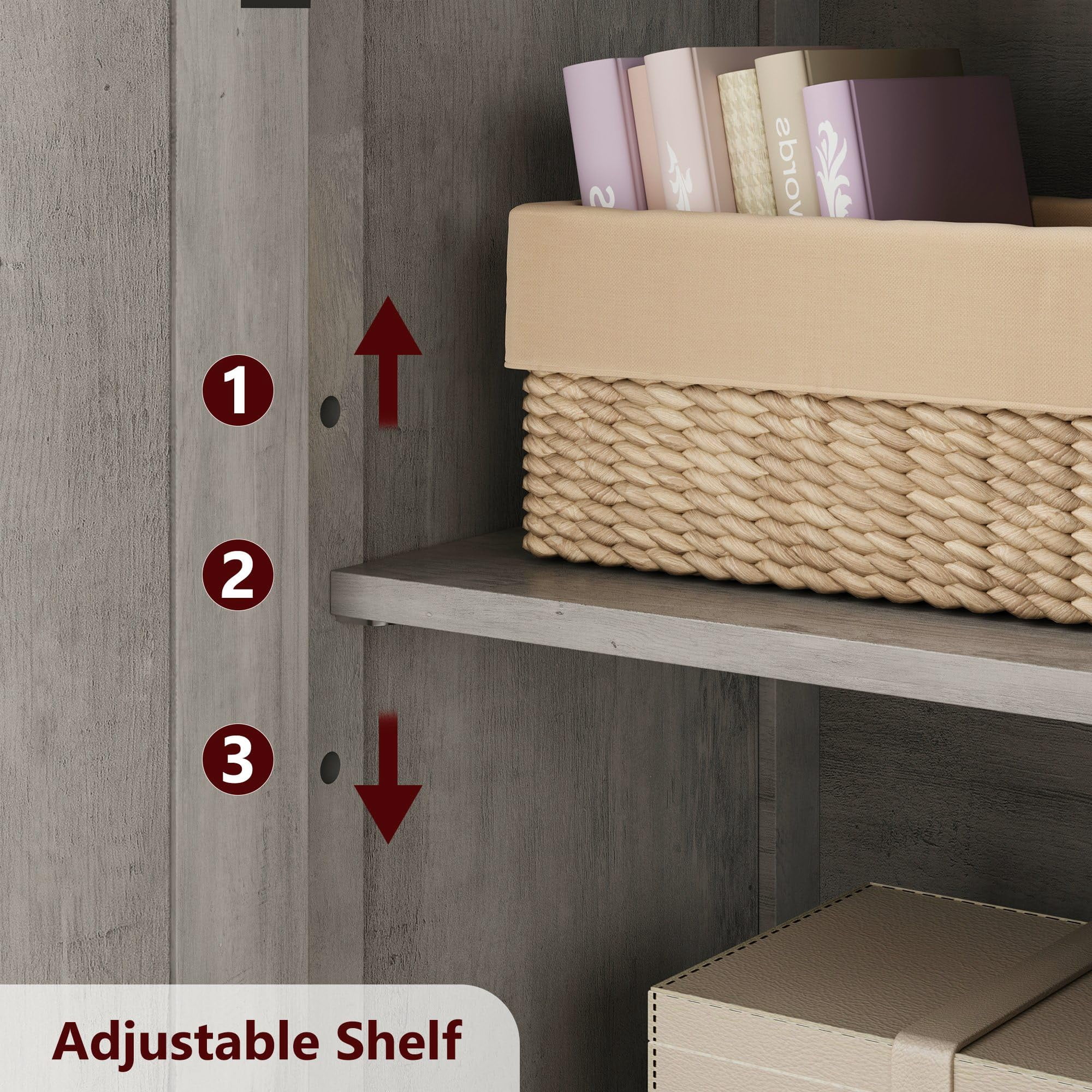50" Tall Bathroom Cabinet, Freestanding Bathroom Storage Cabinet with 4 Doors and Adjustable Shelves, Cupboard Modern Storage Cabinet for Kitchen, Pantry, Living Room, Rustic Gray