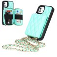 thumbnail image 6 of Allytech Crossbody Wallet Case for iPhone 12/12 Pro, Quilted PU Leather Zipper Handbag Purse Flip Kickstand Folio Card Slots Holder Wrist Strap Lanyard Cover for iPhone 12/12 Pro 6.1", Green, 6 of 6