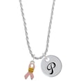 thumbnail image 1 of Delight Jewelry Silvertone Pink Ribbon with Softball Silvertone Script Initial Disc - P - Charm Necklace, 20"+3", 1 of 4