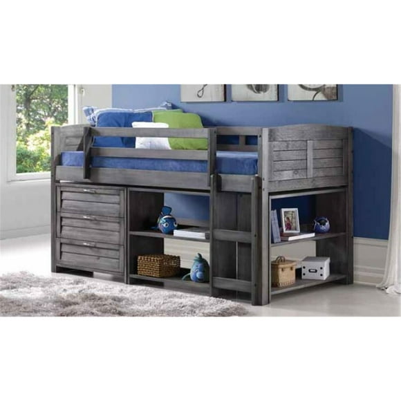 Donco Kids Louver Modular Low Loft Bed Combo B, Twin, Antique Grey