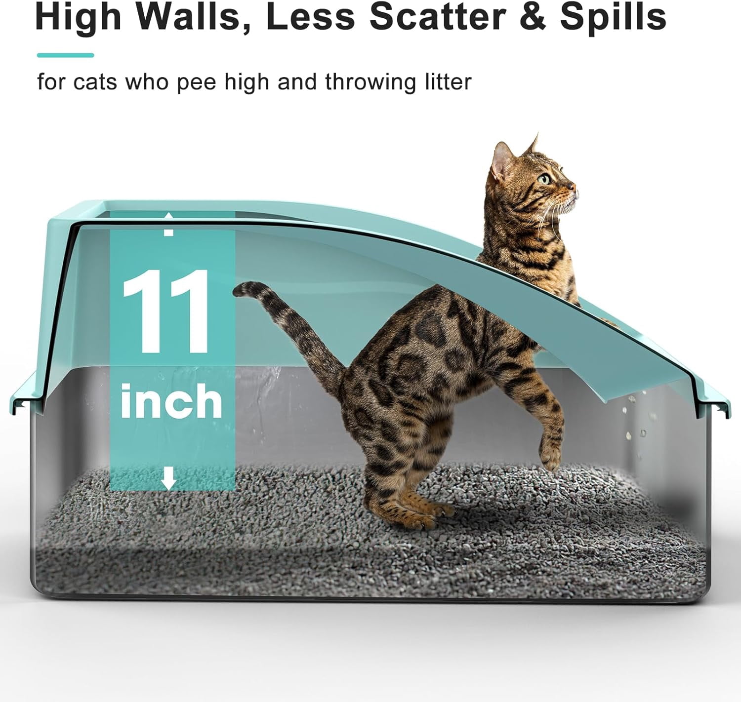 High Sided, Anti-Urine Leakage Stainless Steel Litter Box, XL Enclosed Cat Litter Boxes with Lid for Big Cats, Non-Stick Bottom, Includes Litter Mat & Metal Scoop