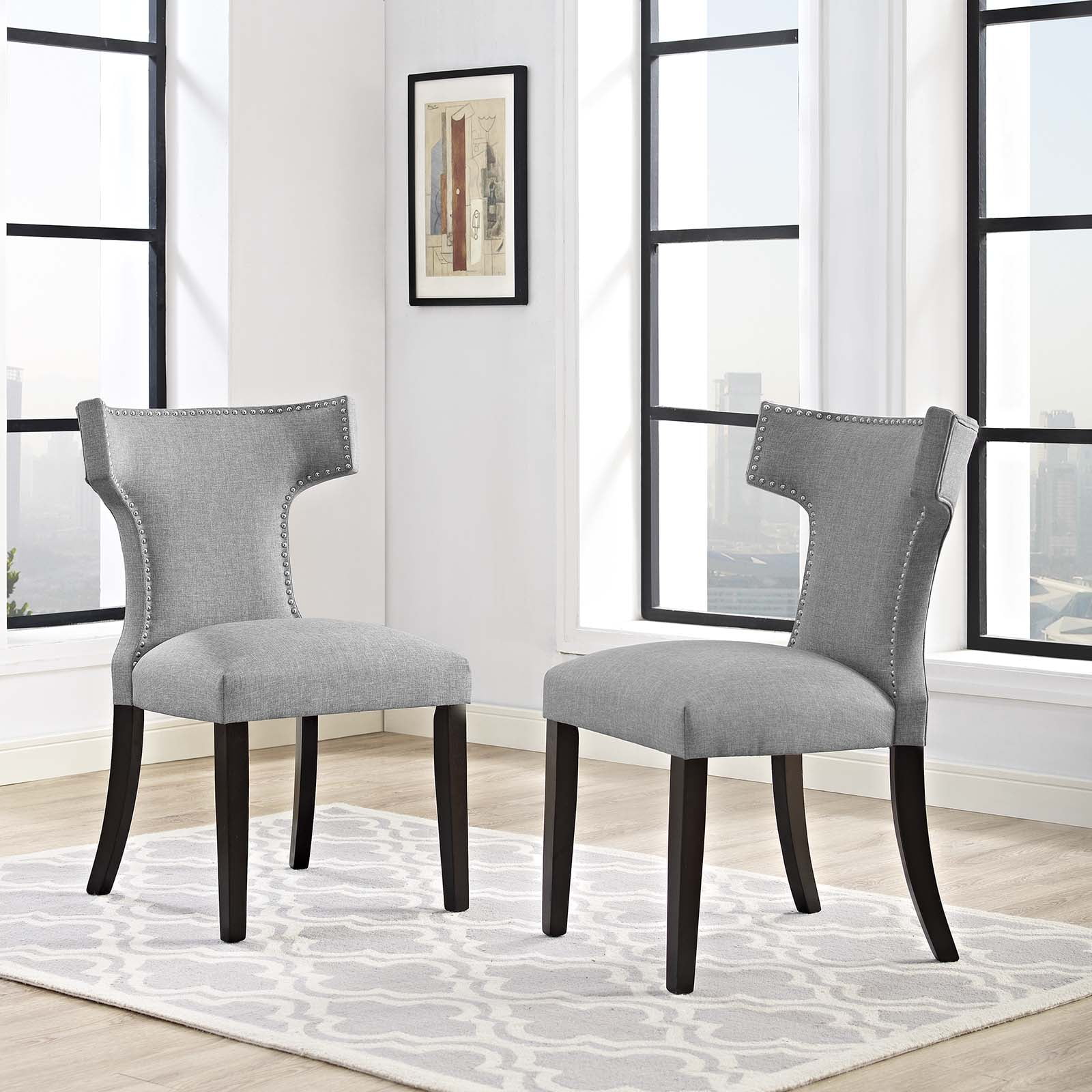 Modway Curve Set of 2 Upholstered Dining Side Chair, Multiple Colors