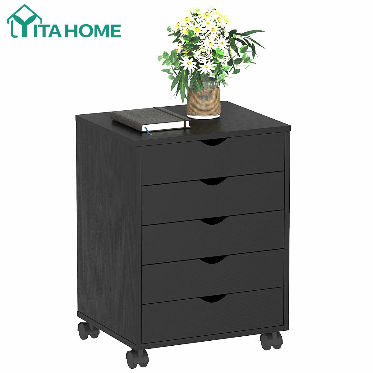 Wood Filing Storage Cart Organizer with Lockable Casters for Home and Office Black SUPER DEAL 5 Drawer Mobile Cabinet