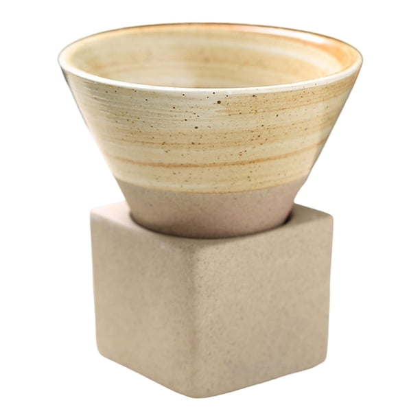 Taza de té de cerámica, taza de café de cerámica tosca, hecha a mano con soporte de exhibición, té chino Amarillo claro