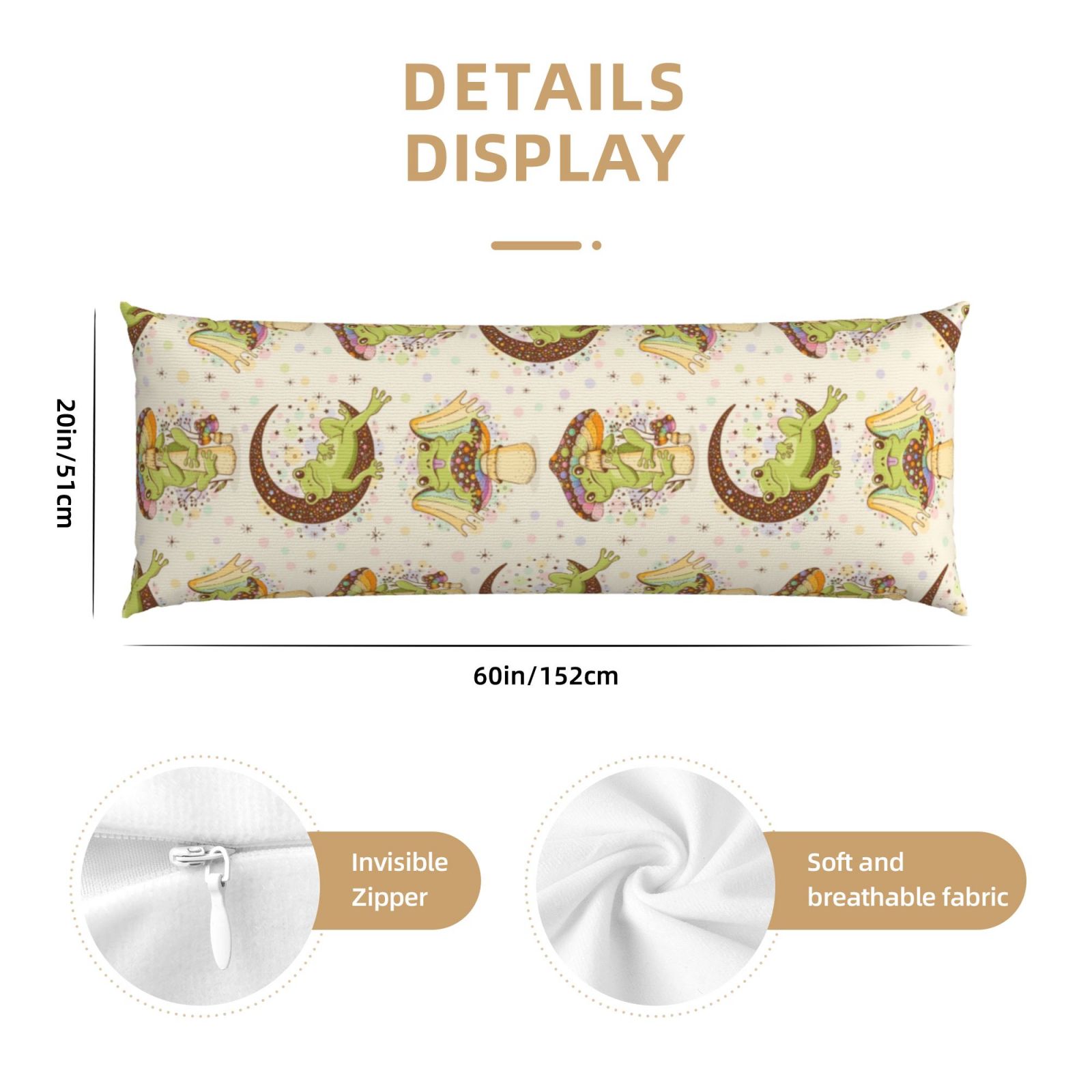 Naloa Frogs Super Soft 20x60 Body Pillow Case,Long Side Hidden Zipper（PILLOWS ARE NOT INCLUDED）