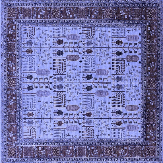 Ahgly Company Machine Washable Indoor Square Oriental Blue Industrial Area Rugs, 7' Square