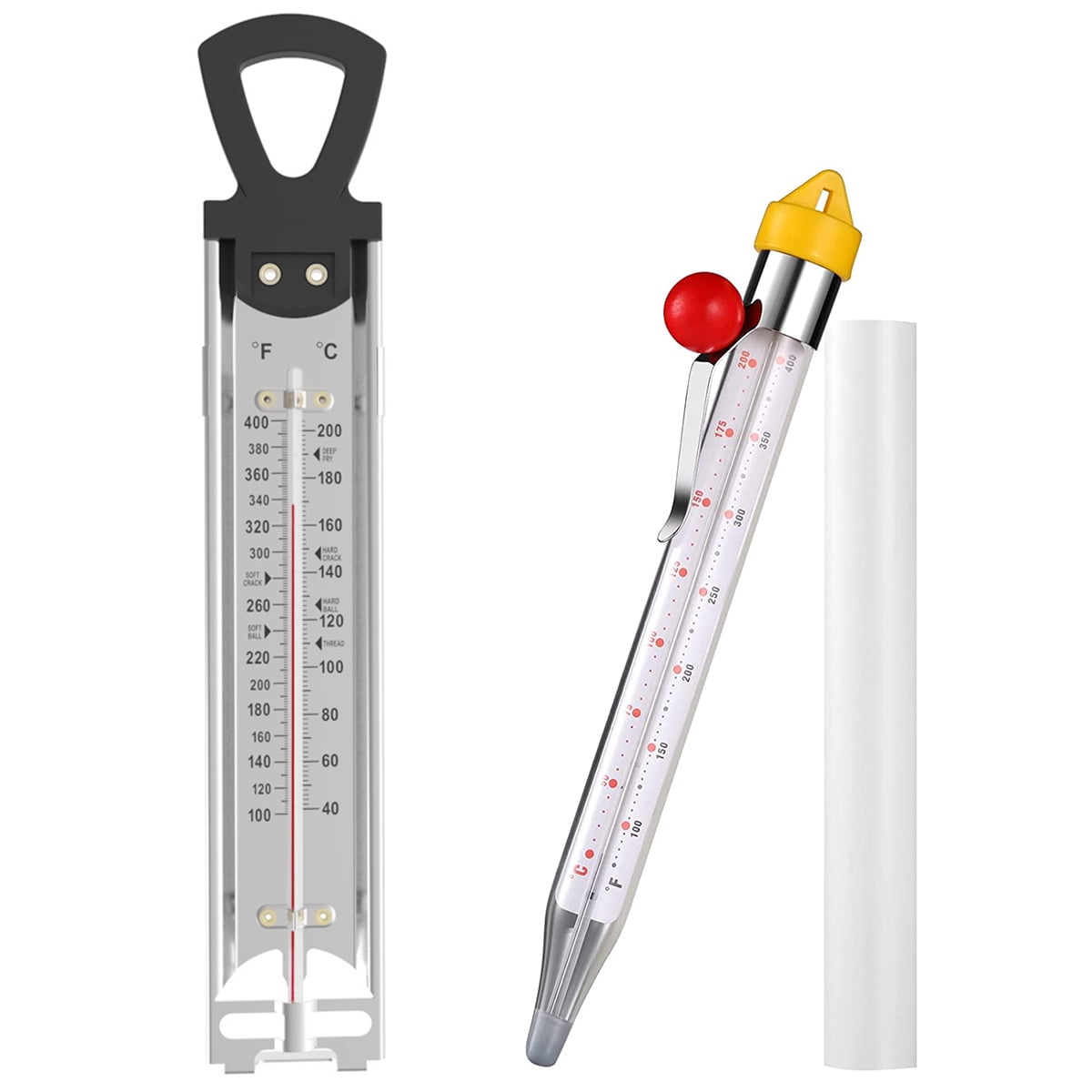 2 Pack Candy Thermometer with Pot Clip, Stainless Steel Kitchen Thermometer  with Pot Clip and Hanging Hole Deep Fry Oil Frying Syrup Jam Jelly Sugar