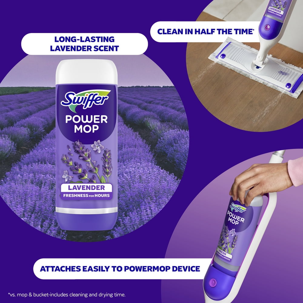 Swiffer Power Mop Floor Cleaner Bundle Includes 1 Spray Mop Device, 2 Lavender Scent Mopping Solutions 25.3 Fl Oz, 1 Fresh Scent Mopping Solution 25.3 Fl Oz & 7 Mop Pad Refills