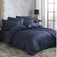 thumbnail image 1 of Ensemble de Literie Satin Jacquard Double Rayé Bleu Marine, 1 of 4