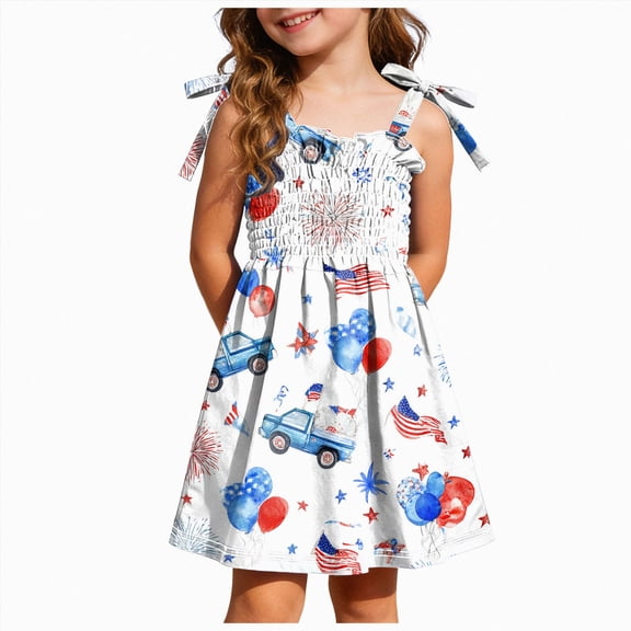 TOWED22 Toddler Girls 4th of July Dress Girls American Flag Outfit Kids Patriotic Independence Memorial Day Dress(White,4-5 Y)