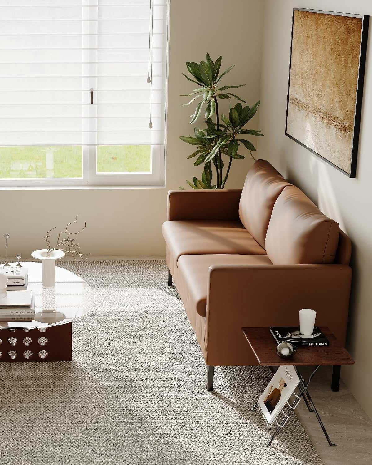 LAZZO 51" Modern Loveseat Sofa, 2-Seater Linen Fabric Couch for Bedroom & Office, Brown