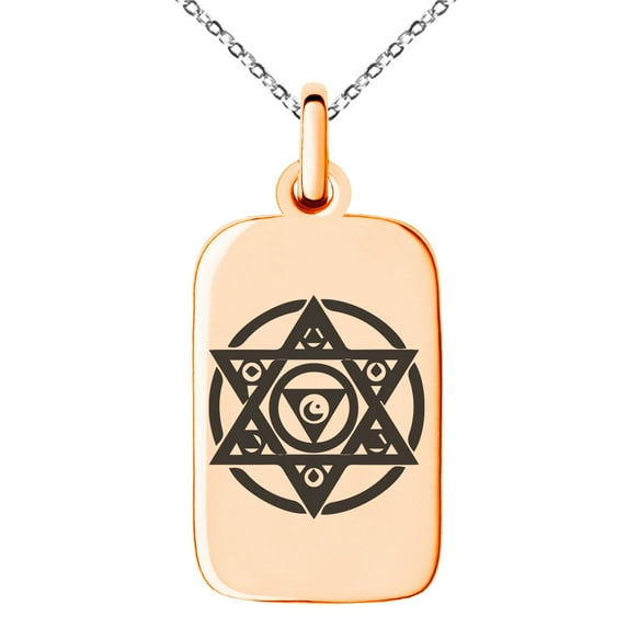 Stainless Steel Arcanism Magic Rune Engraved Small Rectangle Dog Tag Charm Pendant Necklace