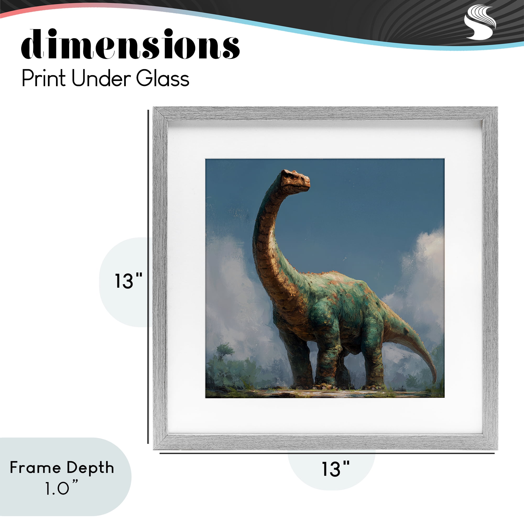 Stupell Industries Colossal Brontosaurus in Meadow Gray Framed Print Under Glass, design by Wumples
