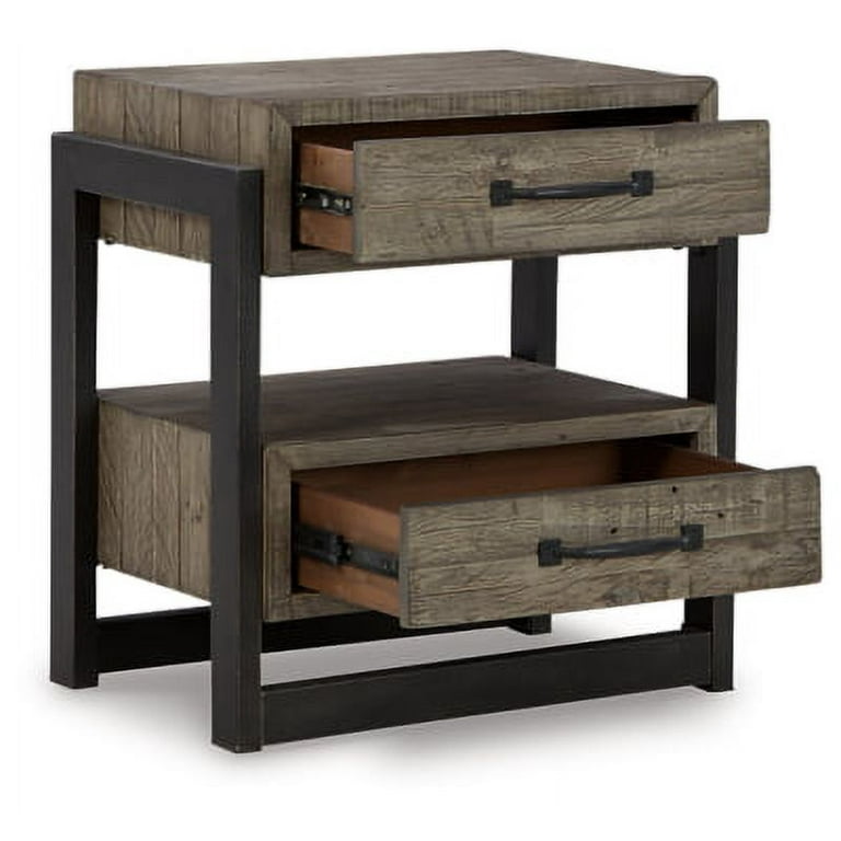 Ashley Furniture Rustic Pine Brennagan 2 Drawer Nightstand Light Weathered Gray Walmart