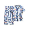 thumbnail image 2 of TMOYZQ Women's Pajama Sets Short Sleeve Button Down Tops with Capri Pants Sleepwear Flower Printed Casual Loose Fit 2 Piece Loungewear Set, 2 of 3