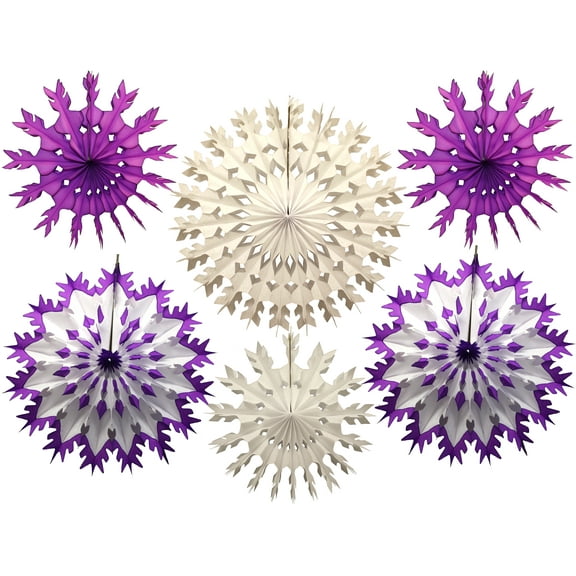 6-Piece Devra Party Multi-Colored Tissue Paper Snowflake Party Decoration Kit (Purple and White)