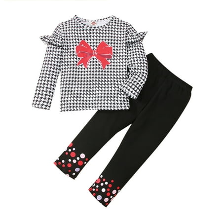

Juniors Clothes for Teen Girls Toddler Kids Child Baby Girls Long Ruffled Sleeve Cartoon Print Tops Blouse Polka Dot Pant Trousers Outfits Set 2PCS 5t Girl Outfit Set