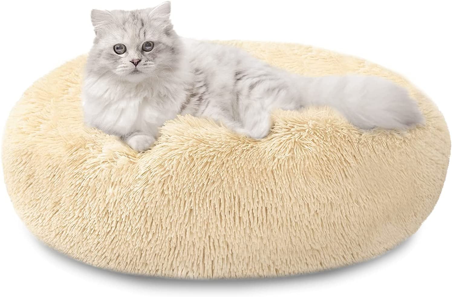 Round Plush Pet Bed for Dogs & Cats,Fluffy Soft Warm Calming Bed