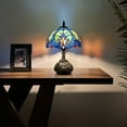 thumbnail image 2 of Tiffany Table Lamp Green Blue Stained Glass Liaison Lamp LED Bulb Included Dragonfly Base for Living Room Bedroom Bedside 10"W*10"D*14"H, 2 of 6