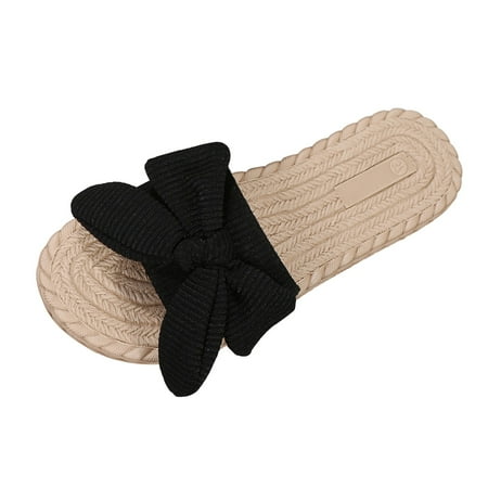 

nsendm Memory Foam Slippers Women Outdoor Leisure Roman Style Weave Women s Bow Solid Color Wide Slippers for Women Black 7