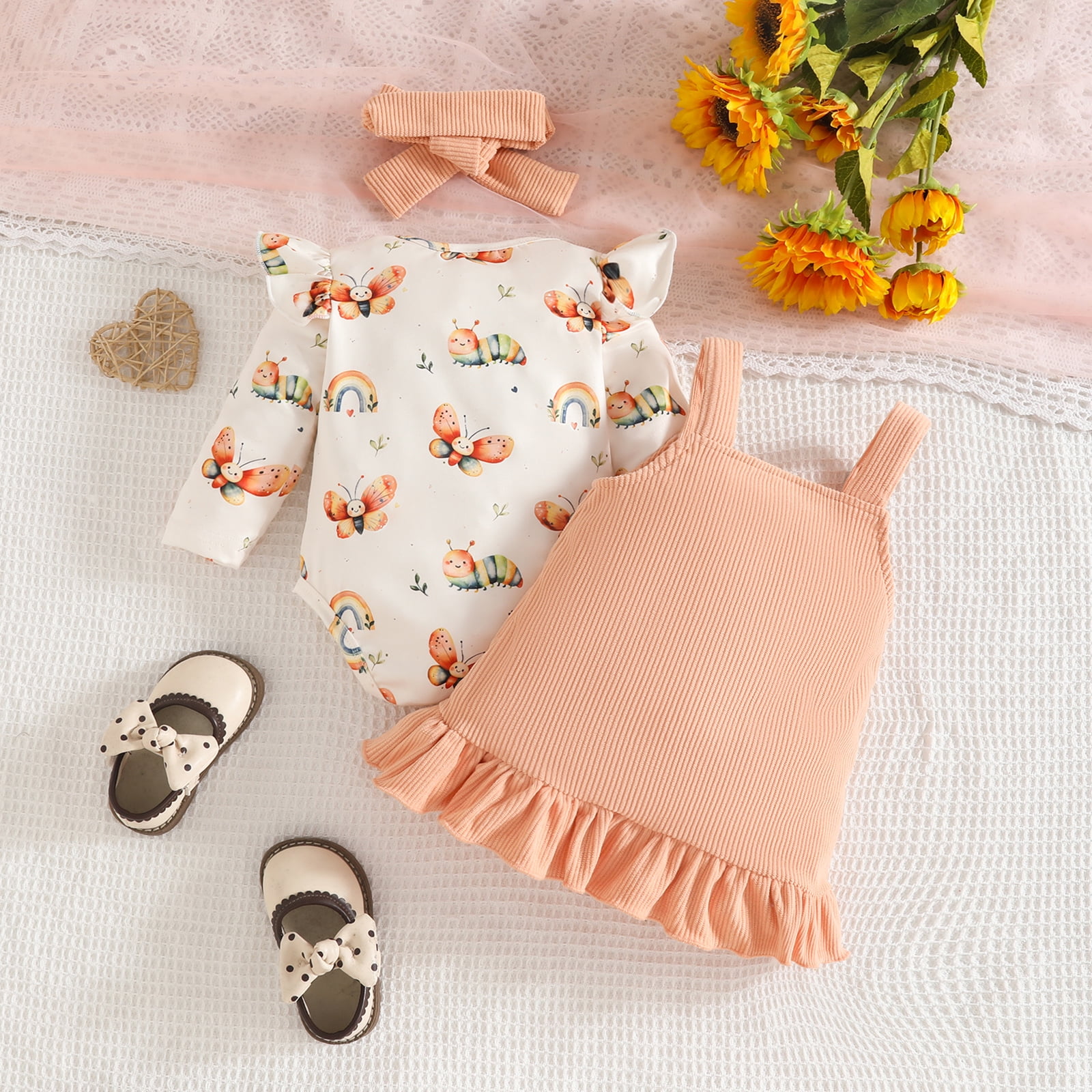 OBEEII Baby Girls Clothes Toddler Long Sleeve Ruffle Romper Top Infant Skirt Set Little Girl Overall Dress Fall Winter Outfits