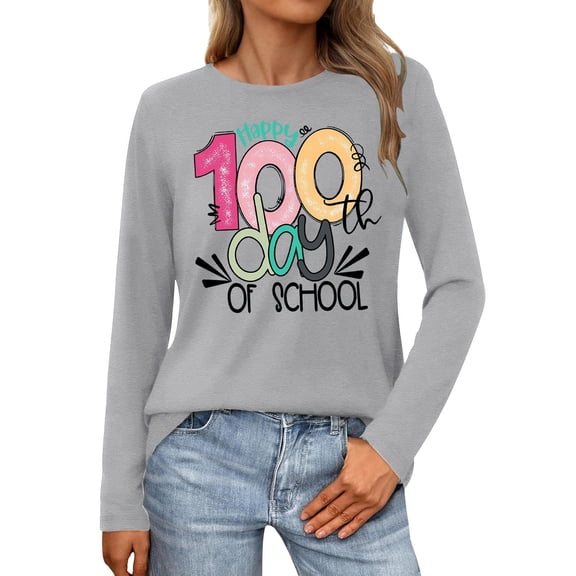 YUEHUA 100 Days of School Shirt for Women Teacher Graphic Long Sleeve Tshirt School Days Tee Tops
