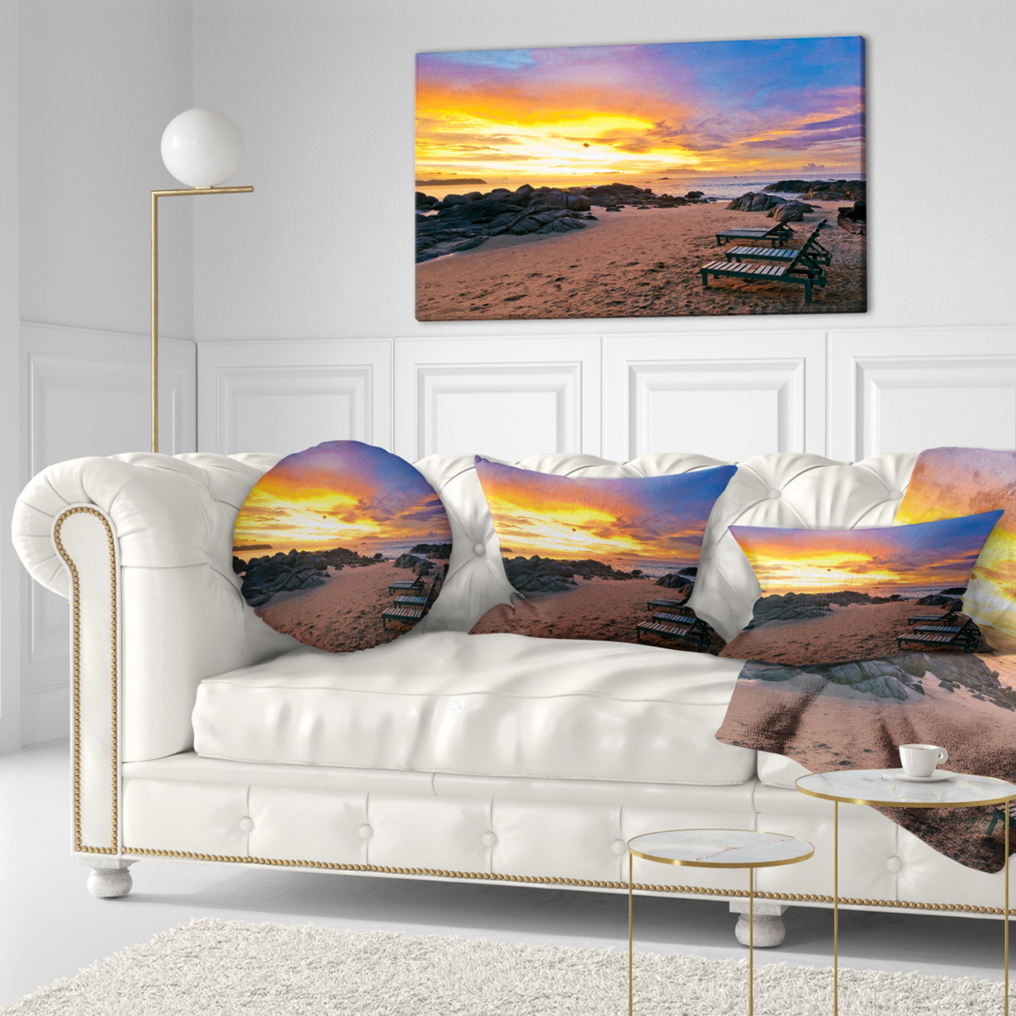 Designart Khao Lak Beach View at Sunset - Modern Seashore Throw Pillow - 12x20