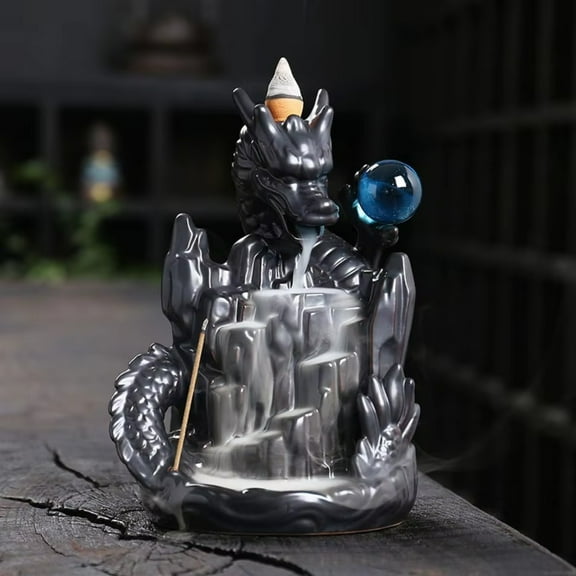 1pc Handcrafted Ceramic Backflow Incense Burner with Creative Dragon Design for Home Lucky Feng Shui Decor (Without Incense)