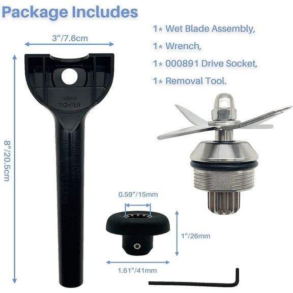 GHRTGR-Wet Blade Assembly 104675 STM102R 1152 with Wrench Drive Socket Replacement for Vitamix Blender 500 4500 5000 5200 5500 6300 VM0102 VM0103 VM0104, Fits 64oz 48oz 32oz Standard Container
