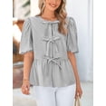 thumbnail image 3 of Blusa PRETTYGARDEN para mujer con lazo en la parte delantera a rayas 2025, negra, 3 of 8