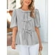 thumbnail image 3 of Blusa PRETTYGARDEN para mujer, con lazo en la parte delantera, a rayas, color negro, talla L, 3 of 8