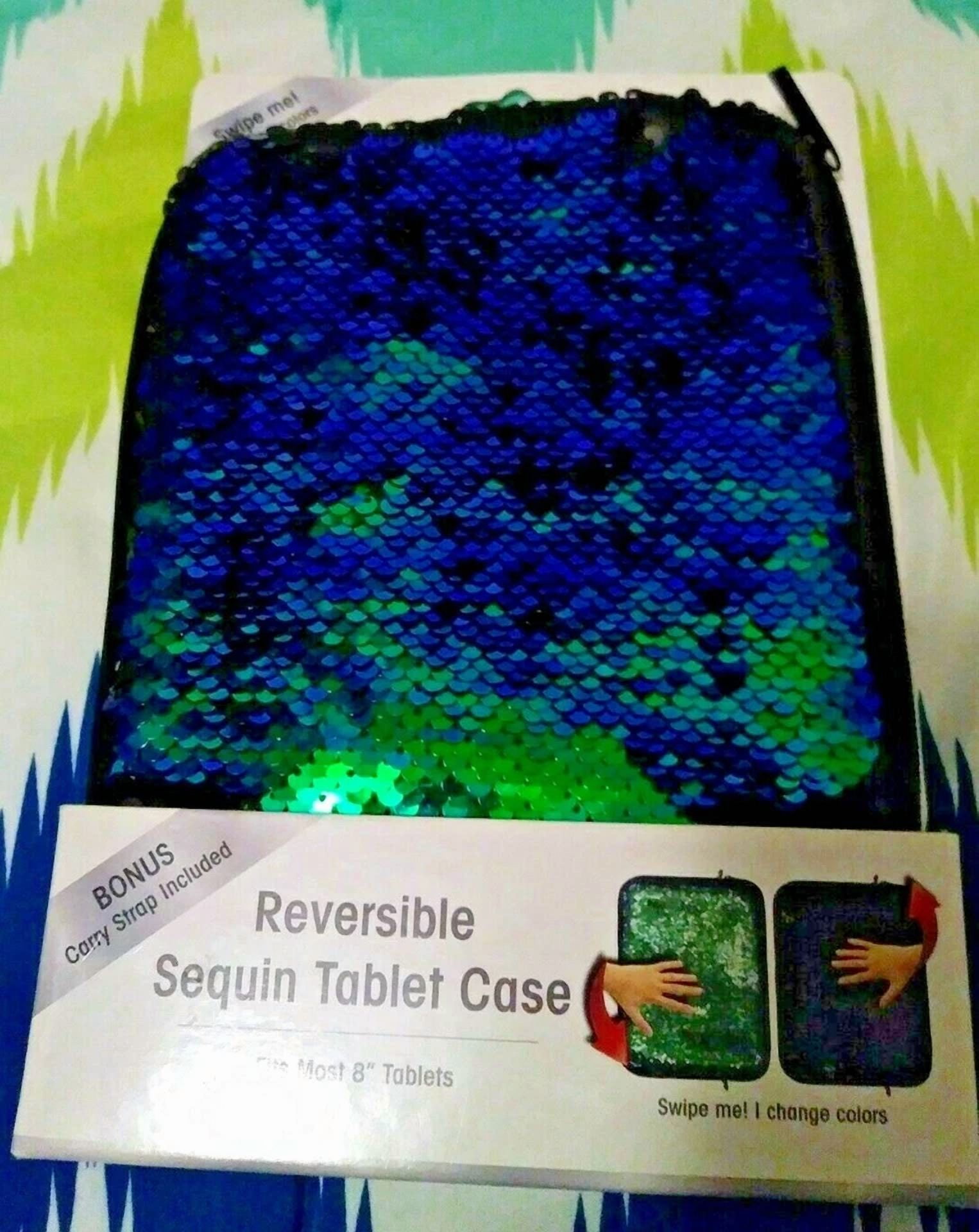 BUTTERFLY- New Reversible Sequin Case With Strap - Fits Most 8" Tablet - Cosmetics - Purse