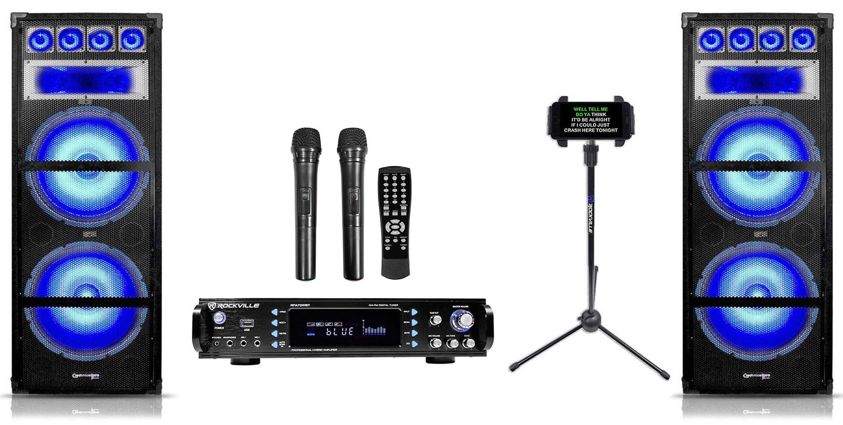 Technical Pro Dual 15" LED Karaoke Speakers+Bluetooth Amplifier+2
