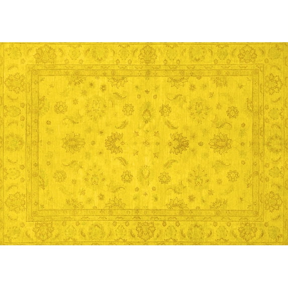 Ahgly Company Machine Washable Indoor Rectangle Oriental Yellow Traditional Area Rugs, 8' x 12'
