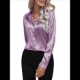thumbnail image 2 of Blusas de Satén para Mujer, Informales, de Larga, con Botones, Elegantes, para Trabajo y Negocios Púrpura M, 2 of 9