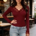 thumbnail image 5 of GUACER Womens Lace Trim V-Neck Long Sleeve Tops - Slim Fit Ribbed Knit Blouse for Layering & Everyday Wear, 5 of 6