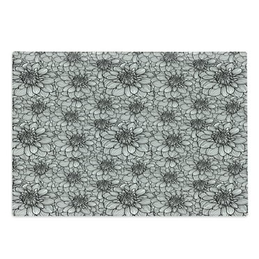 Black and White Cutting Board, Botanical Gardening Plants Hand Drawn Style Dahlia Burst into Blossom, Decorative Tempered Glass Cutting and Serving Board, Large Size, Black White, by Ambesonne