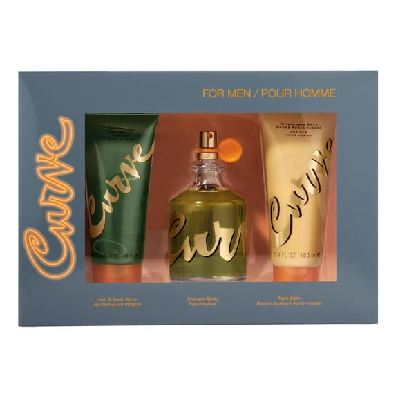 Curve for Men 3 Piece Men's Fragrance Gift Set, 4.2 oz Eau de Cologne, 3.4 oz After Shave Balm, and 3.4 oz Shower Gel