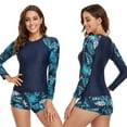 Women 2 Piece Rash Guard Long Sleeve Bathing Suit with Bottom Built in