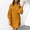 thumbnail image 2 of JINMGG Dress for Women Plus Clearance,Womens Turtleneck Sweater Dress Ladies Long Sleeve Jumper Mini Dresses Yellow XXL, 2 of 6