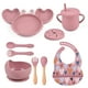 thumbnail image 2 of Cuenco de succión antideslizante de silicona para bebé, plato, cuchara, juego de tazas, babero impermeable, platos de cangrejo para bebé, tazón de alimentación de comida para niños sin BPA, 9 piezas, 2 of 5