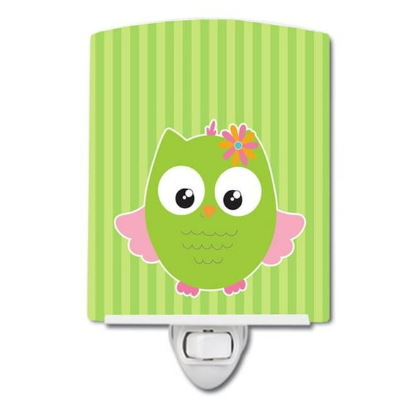 Owl & Green Stripes Ceramic Night Light