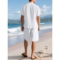 thumbnail image 6 of Men'S Linen Blend Short Sleeve Shirt & Shorts Set, Casual Summer 2 Piece Outfit White M, 6 of 9